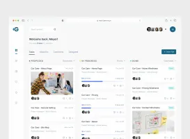 Moodboard reference: marketing workspace with task cards